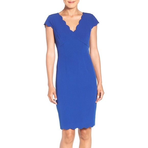 Adrianna Papell Dresses & Skirts - Adrianna Papell Blue Scalloped Sheath Dress